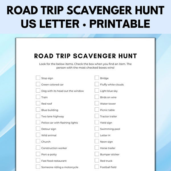 Road Trip Scavenger Hunt, Adults and Kids Games Road Trip Printables, Outdoor Scavenger Hunt, Road Trip Games