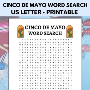 Cinco de Mayo Word Search Puzzle, Cinco de Mayo Games, Fiesta Games, Mexican Party Games