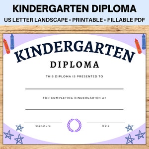 Fillable Kindergarten Diploma Printable Template, Personalized Diploma, Kindergarten Graduation Certificate