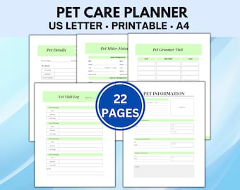 Pet Care Printable Planner, Dog Care and Puppy Planner, Pet Care Binder, Cat Care Planner, Pet Records