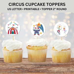 Circus Cupcake Toppers afdrukbaar, Carnaval Cupcake Toppers