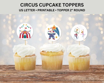Circus Cupcake Toppers Printable, Carnival Cupcake Toppers
