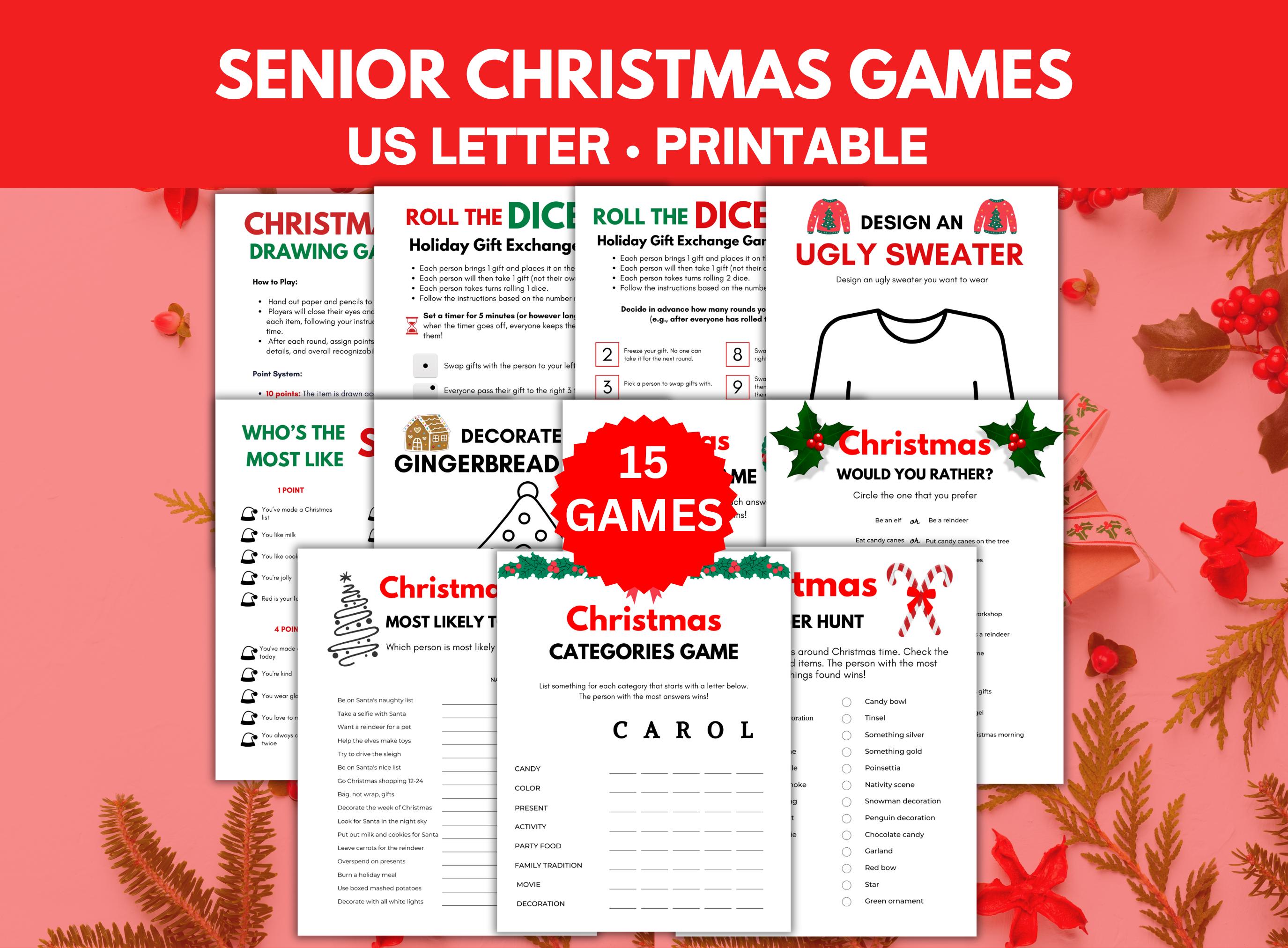 senior citizen christmas games, retiree games, printable games for