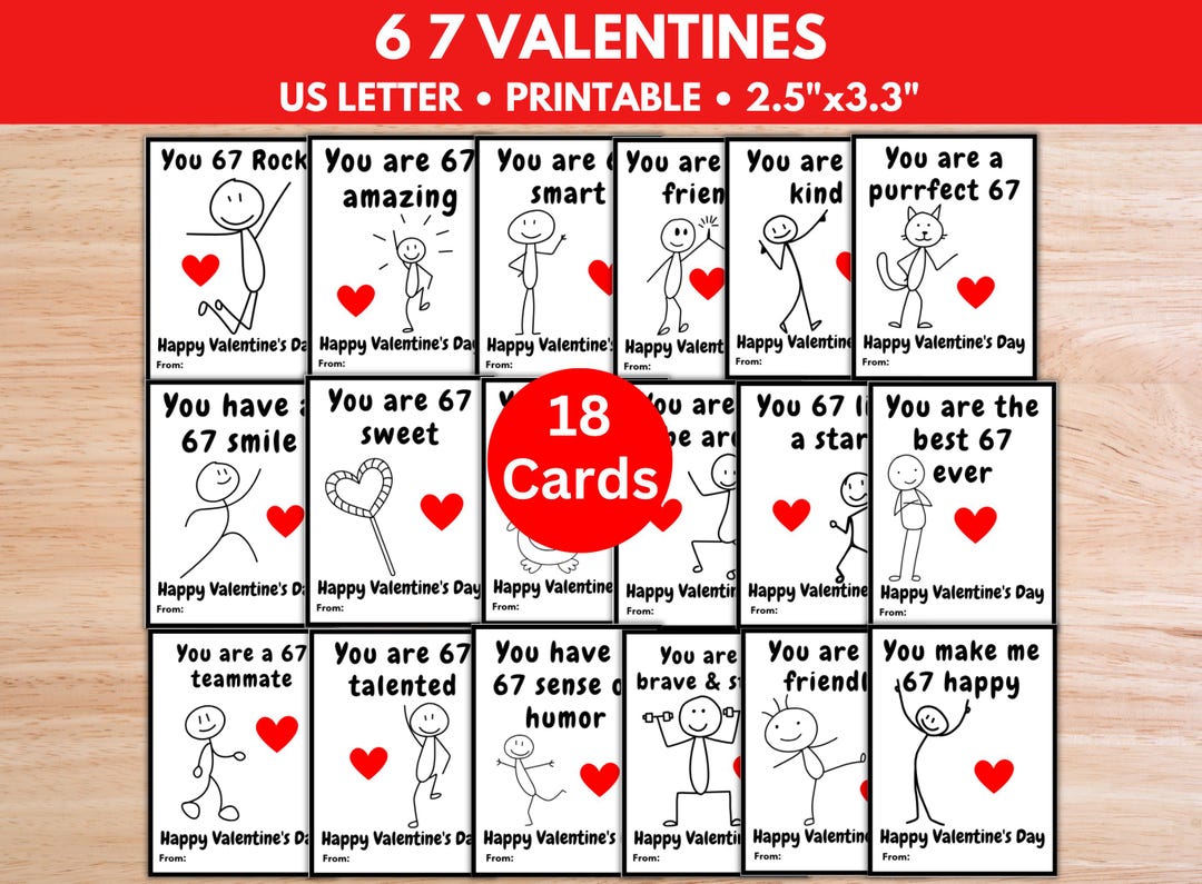 6 7 Stick Figure Valentine Cards, Tween Valentine, School Valentine ...
