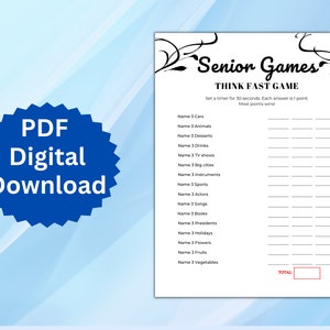 Senior Think Fast Game Printable Games for Seniors Ice Breaker Games Senior Think Fast Game Printable Games for Seniors Ice Breaker Games
