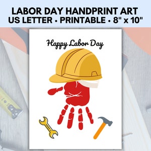 Arte con le impronte delle mani per il Labor Day per bambini e neonati, lavoretti con le impronte delle mani per attività del Labor Day per la scuola materna e l'asilo nido, arte con le impronte digitali