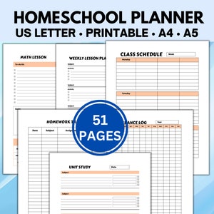 Homeschool Planner Printable, Homeschool Teacher Planner, Homeschool Organizer, Homeschool Checklist, Attendance Tracker