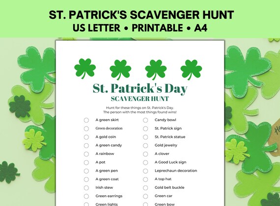 St. Patrick Day Scavenger Hunt, Treasure Hunt, St. Patrick's Day
