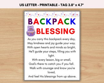 Christian Backpack Blessing Tags, Bless this Backpack Prayer Card