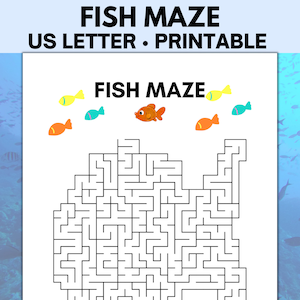 Laberinto de peces imprimible, juegos de Cuaresma, juegos de escuela dominical, juegos de estudio bíblico