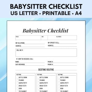 Babysitter Checklist and Notes, Babysitter Info, Nanny Notes Guide