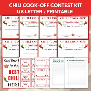 Chili Cook Off Voting Cards, Certificates, Sign for Chili Contest Kit, Chili Cookoff, Chili Award, Chili Competition, Chili Party