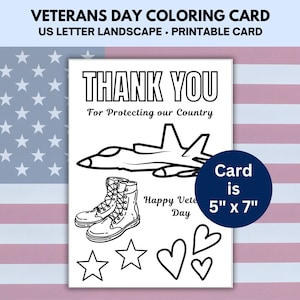 Tarjeta para colorear del Día de los Veteranos, manualidad del Día de los Veteranos para niños, feliz Día de los Veteranos