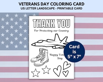 Tarjeta para colorear del Día de los Veteranos, manualidad del Día de los Veteranos para niños, feliz Día de los Veteranos