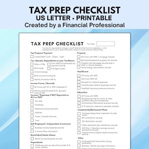 Tax Prep Checklist, Tax Checklist, Tax Organizer, Tax Preparation, Tax Planner
