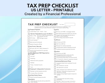 Tax Prep Checklist, Tax Checklist, Tax Organizer, Tax Preparation, Tax Planner