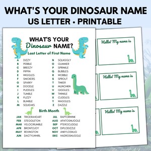 What&#39;s Your Dinosaur Name Game, Dinosaur Party Game, Dinosaur Activity, What&#39;s Your Name Game
