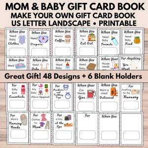 Pacote de cuidados para gravidez, livro de cartões de presente para impressão, kit de sobrevivência para bebês e novas mães, novo pacote de cuidados pós-parto para mães