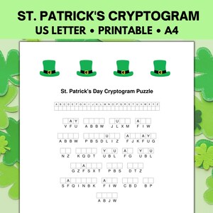 St. Patrick&#39;s Day Cryptogram Puzzle Printable, St. Patrick&#39;s Day Games