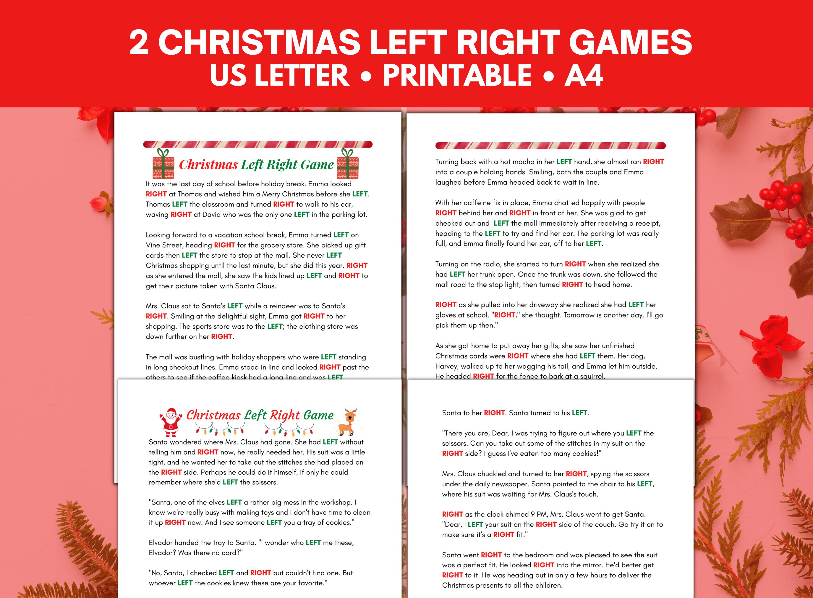 Jeu de Noël gauche droite, Passe le cadeau, Jeu de l'éléphant blanc, Jeux d'échange de cadeaux, Jeux de Noël à imprimer