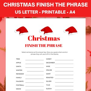 Christmas Finish My Phrase, Finish the Phrase, Printable Christmas Games, Holiday Party Games