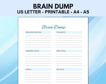 Brain Dump Printable, ADHD Thought Planner Organizer