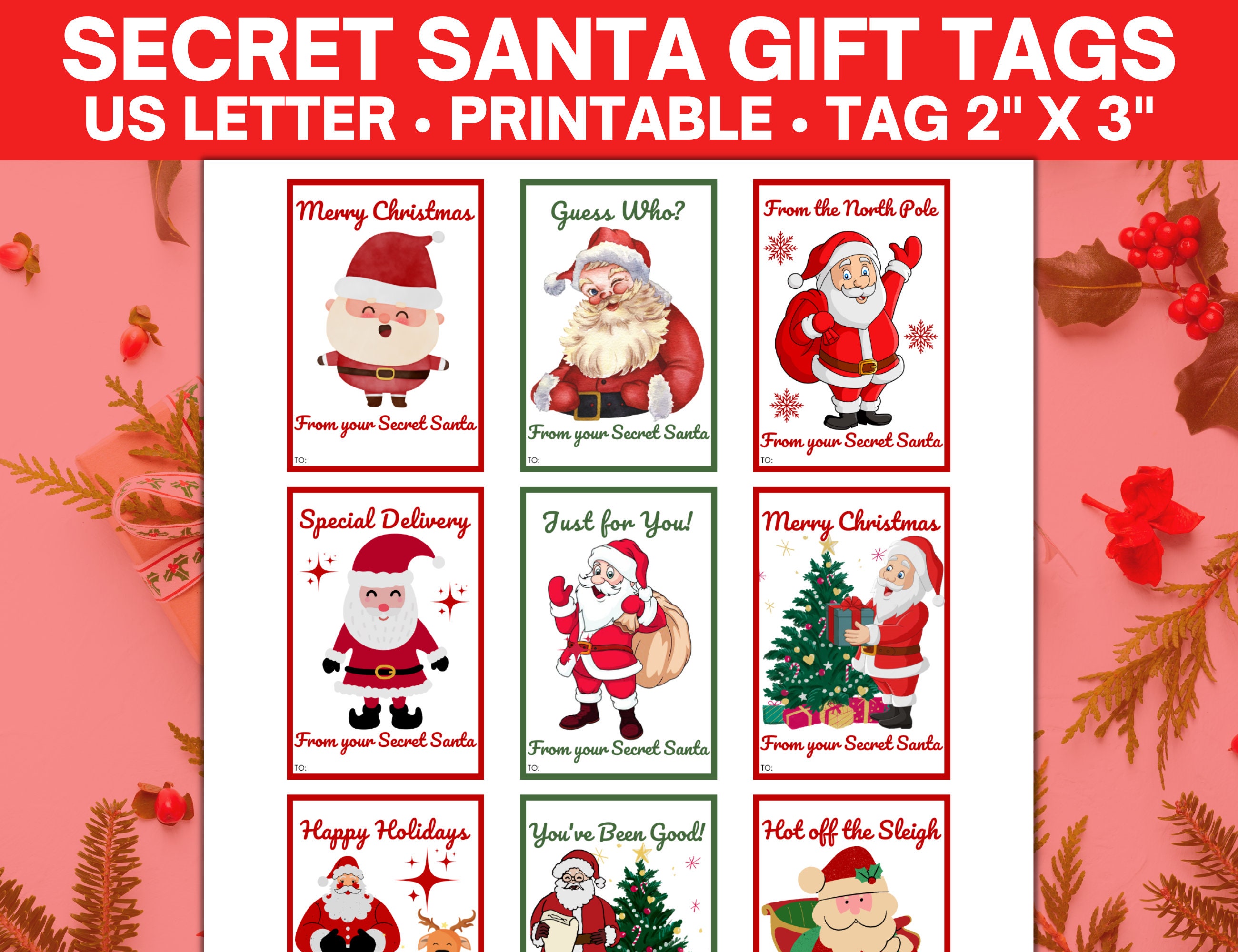 Secret Santa Gift Tags Editable Template, Christmas Santa Claus Specia –  Puff Paper Co