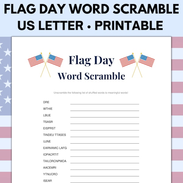 Flag Day Word Scramble, Flag Day Printable, Flag Day Activities, Flag Day Games, Patriotic Games