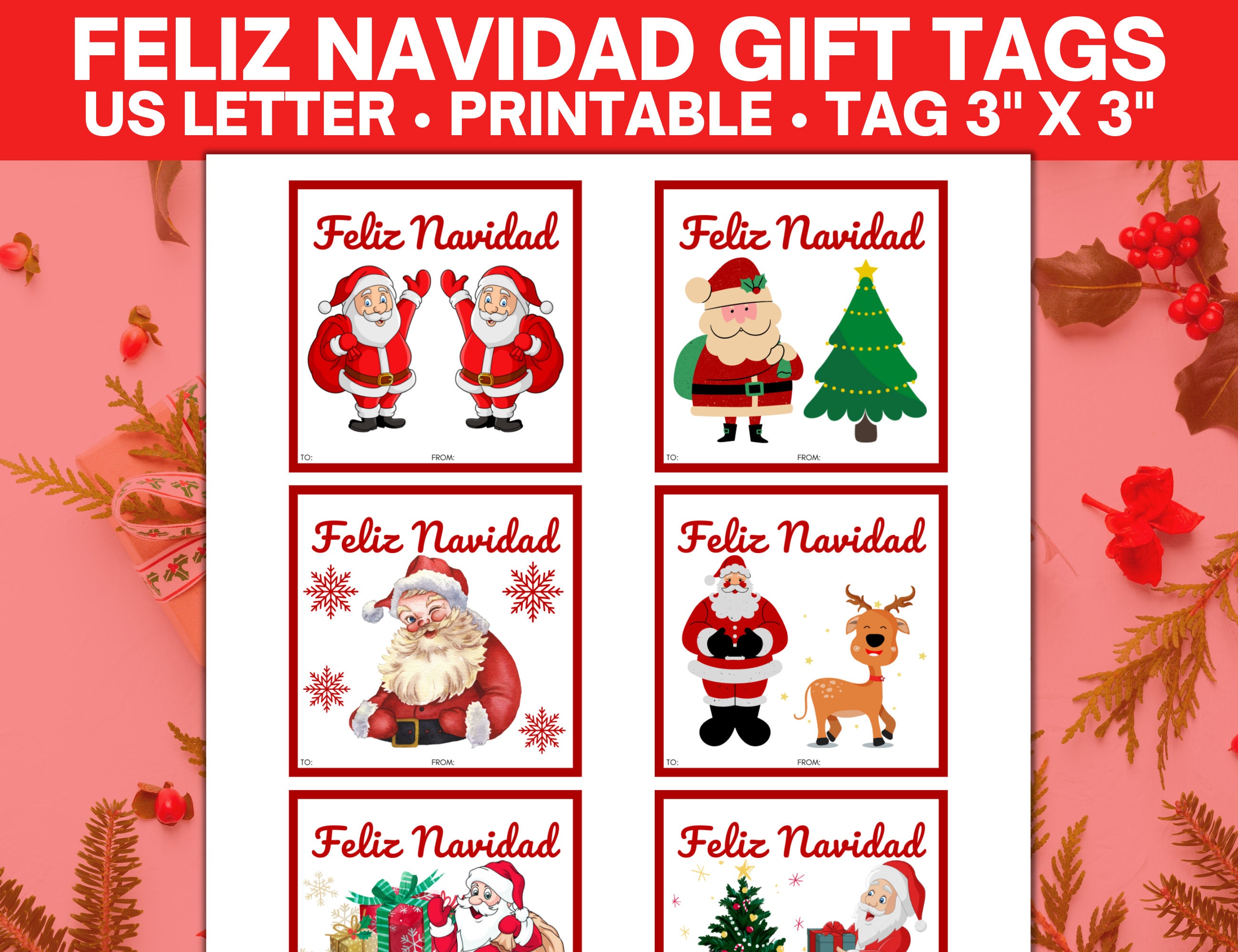 Feliz Navidad Etiquetas de regalo de Navidad imprimibles PDF - Etsy México, image size:2600x2000