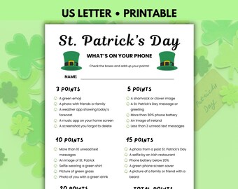 St. Patrick's Day What's on your Phone Scavenger Hunt Cell Phone Game