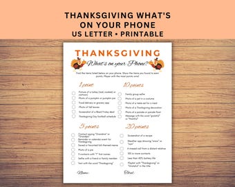 What's on your Phone Thanksgiving Scavenger Hunt, Cell Phone Game