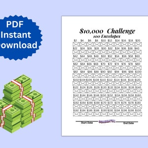 100 Envelope Challenge Printable, 10k Savings Challenge, 10000 Savings ...
