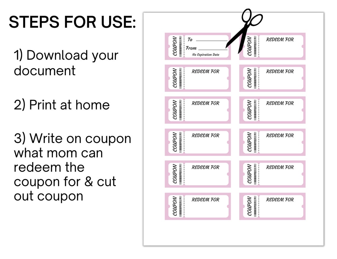 Mother's Day Coupons Printable Mom Coupon Book, Mother's Day Crafts ...