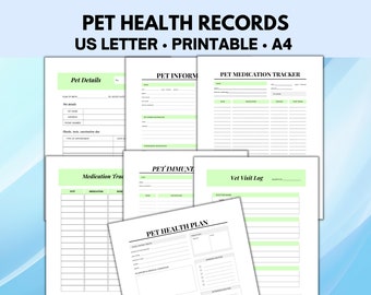 Pet Health Records, Vet Visit Log, Dog Medicine Tracker, Puppy Records