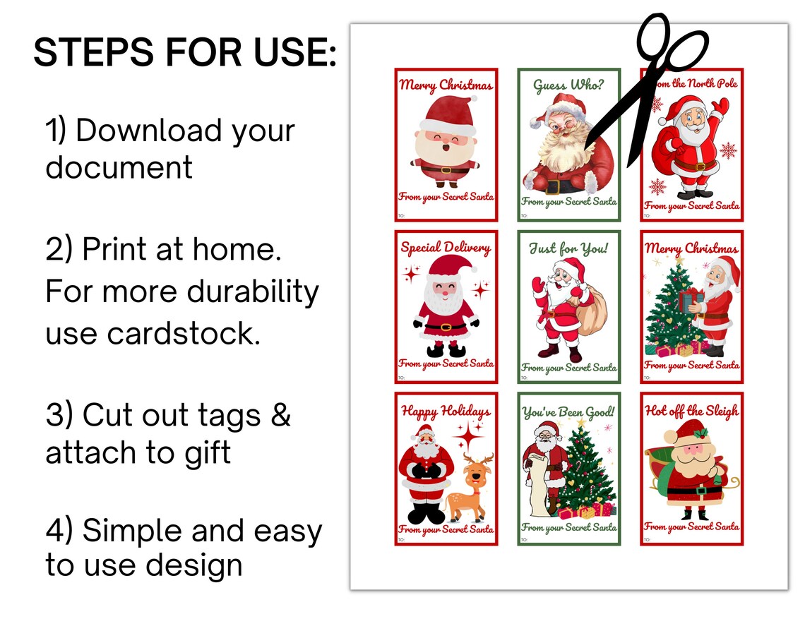 Secret Santa Gift Tags Printable, From Santa Gift Tags, Santa Gift Tag ...