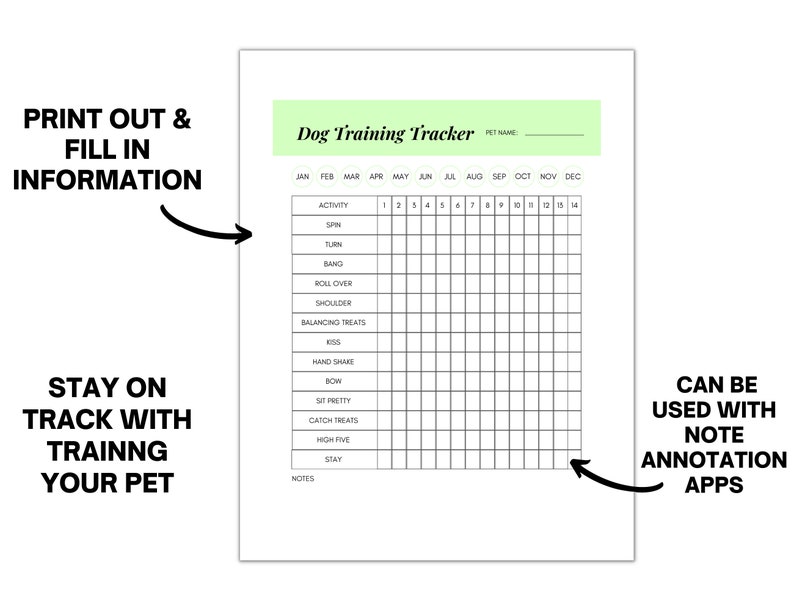 Dog Training Log, Puppy Training, Dog Training Journal (Instant