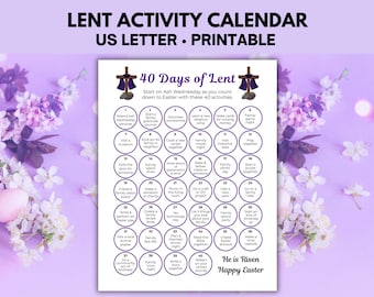40 Days of Lent Countdown Calendar, Christian Holy Week Printable