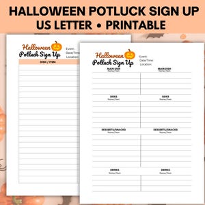 Halloween Potluck Sign Up Sheet, Holiday Potluck Sign Up Sheet, Church Halloween, Neighborhood Potluck, Fall Potluck