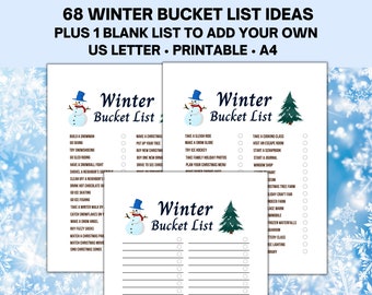 Winter Bucket List for Kids and Adults, Christmas Activities Printable
