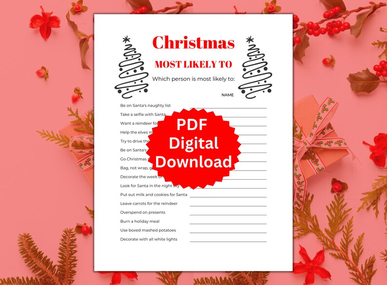 Most Likely to Christmas Game, Christmas Party Games Adults, Christmas