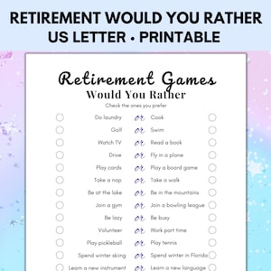 Retirement Would You Rather Game, Retirement Games, Retiree Games, Ice Breaker Games, Retirement Party Games