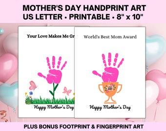 Mother's Day Handprint Printable, Fingerprint Art, Handprint Art, Handprint Mother's Day, Flower Handprint, Mom Handprint Craft