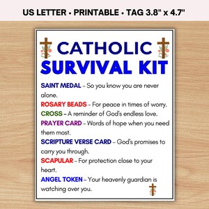 Catholic Survival Kit Tags, Printable God Survival Kit, Spiritual Religious Prayer Survival Kit Tags, CCD, Confirmation and RCIA Gift Tags
