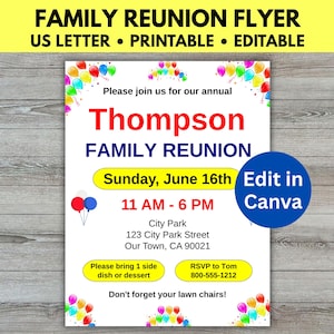 Family Reunion Flyer Editable, Family Reunion Invitation Template, Cousin Reunion, Family BBQ Flyer, Family Event Flyer
