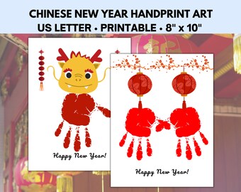 Chinese New Year Handprint Art, Handprint Craft, Fingerprint Art, Year of the Dragon Handprint Art