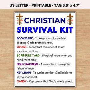 Christian Survival Kit Tags, Printable God Survival Kit, Spiritual Religious Prayer Survival Kit Tags, Sunday School Gift Tags