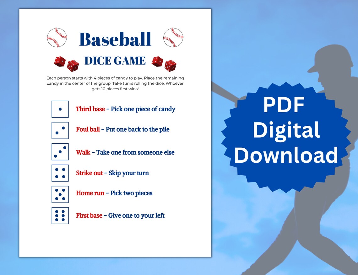Dice Baseball Game and Candy Dice Game Printable for Kids and Adults ...