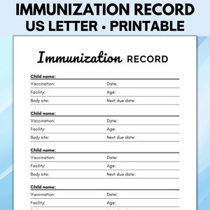 Immunization Record, Vaccination Record, Child Health Record, Medical Records