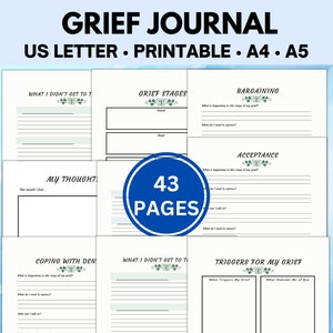 Grief Journal, Grief Workbook, Guided Grief Therapy Journal, Grief Worksheets