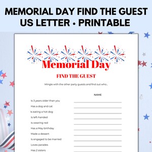 Memorial Day Find the Guest Game, Find Someone Who, Ice Breaker Games, Memorial Day Games